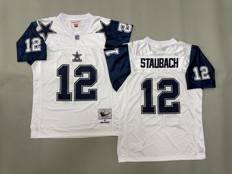 Men 2025 Nike Dallas Cowboys #12 Staubach White Throwback Limited NFL Jersey 002